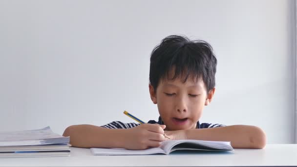 Pequeño chico haciendo la tarea — Vídeos de Stock