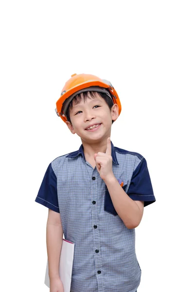 Niño con casco pensando — Foto de Stock