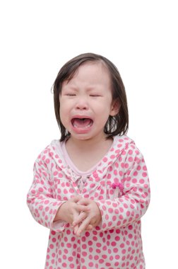 Beyaz arka plan üzerinde ağlayan kız