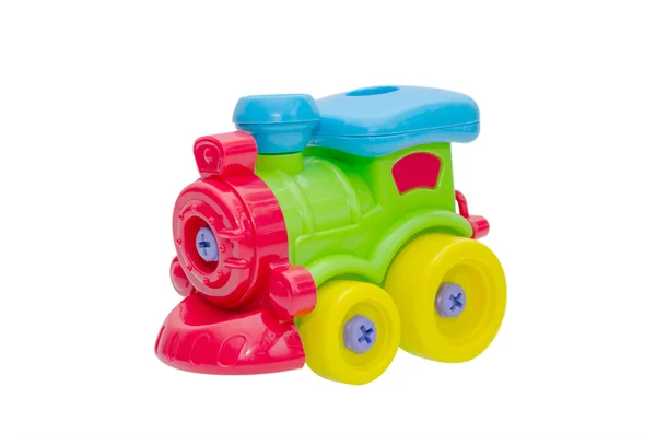 Пластиковая игрушка поезда над белым — стоковое фото