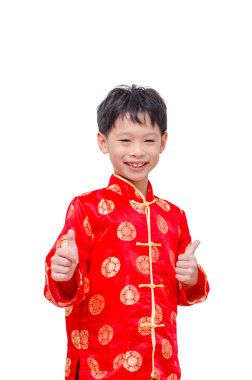 Çinli çocuk beyaz üzerinde geleneksel kostüm