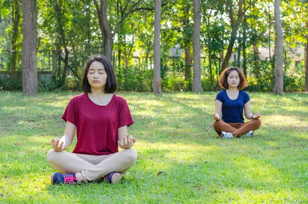 Vrouwen die yoga doen in het park — Stockfoto