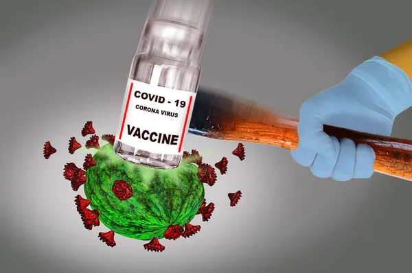 Imaginea Conceptuală Vaccinului Covid Eradicând Virusul Variantei Delta — Fotografie, imagine de stoc
