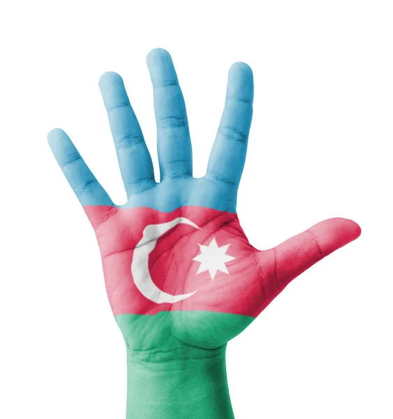 Open hand raised, multi purpose concept, Azerbaijan flag painted — Stock Photo, Image