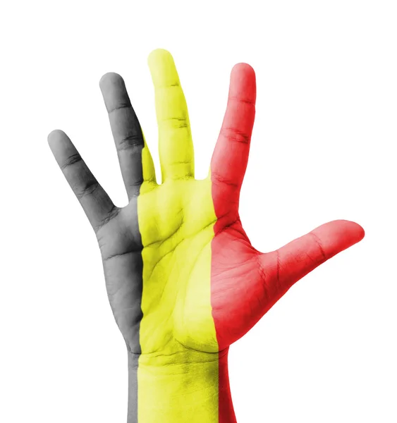 Otevřená ruka zdviřená, Víceúčelová koncepce, belgická vlajka - — Stock fotografie