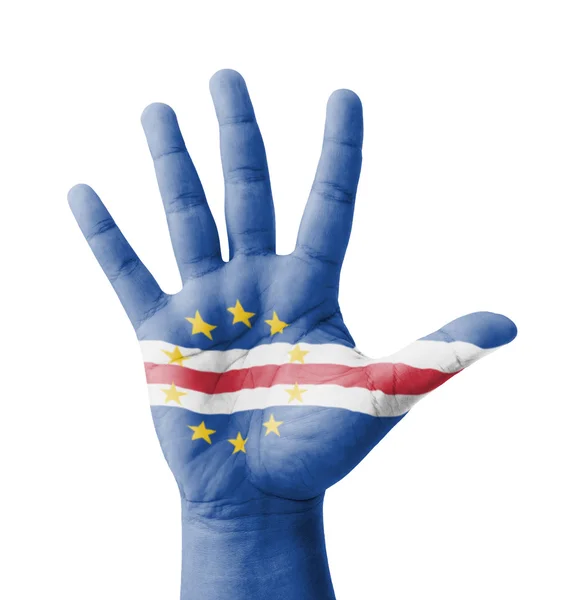 Open hand raised, multi purpose concept, Cape Verde flag painted — Stock Photo, Image