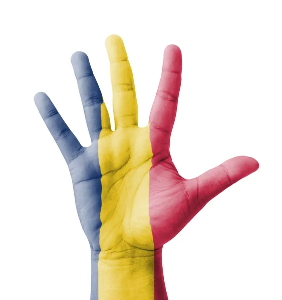 Mano abierta levantada, concepto polivalente, bandera de Chad pintada - iso — Foto de Stock