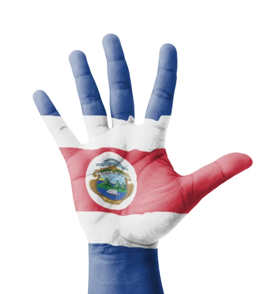 Ανοίξτε το υψωμένο το χέρι, multi σκοπό έννοια, Κόστα Ρίκα σημαία ζωγραφισμένα — Φωτογραφία Αρχείου