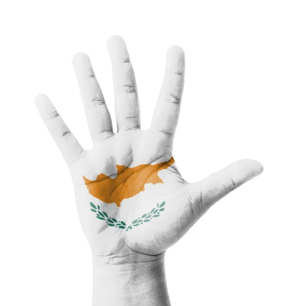 Open hand raised, multi purpose concept, Cyprus flag painted - i — Stock Photo, Image