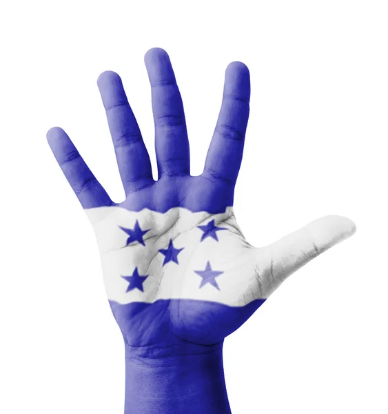 Ανοιχτό χέρι σηκωμένο, πολλαπλών σκοπών έννοια, Ονδούρα σημαία ζωγραφισμένο - — Φωτογραφία Αρχείου