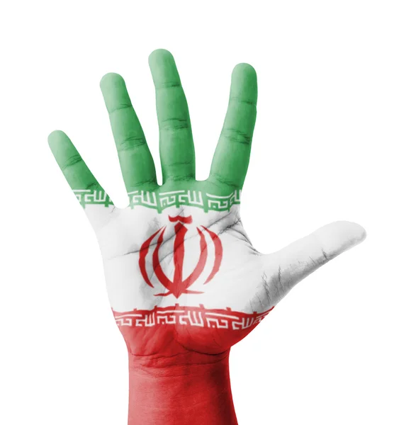 Otwórz ręką uniesioną do góry, multi celem koncepcji, iran bandery malowane - iso — Zdjęcie stockowe