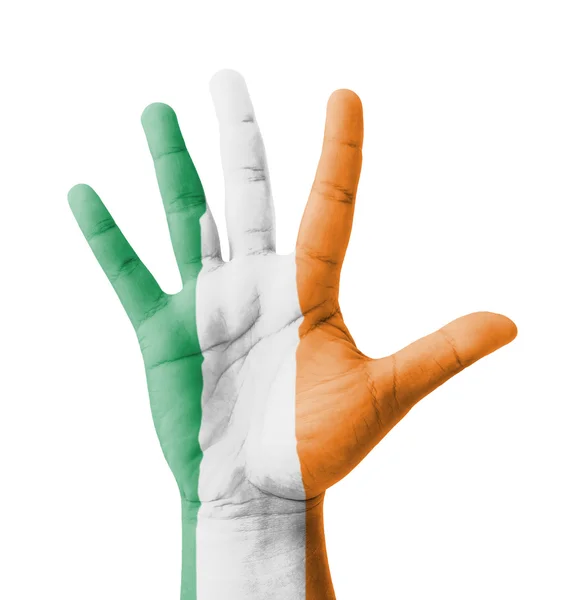 Open hand raised, multi purpose concept, Republic of Ireland fla — Stock Photo, Image