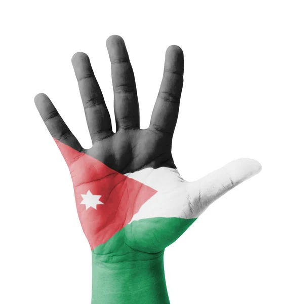 Open hand raised, multi purpose concept, Jordan flag painted - i — Stock Photo, Image