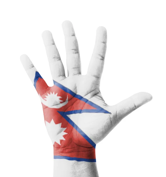 Offene Hand erhoben, Mehrzweckkonzept, nepal Flagge bemalt - ist — Stockfoto