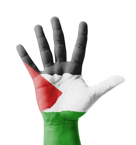 Offene Hand erhoben, Mehrzweckkonzept, palästinensische Flagge bemalt — Stockfoto
