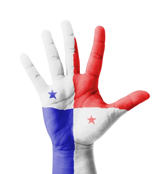 Open hand raised, multi purpose concept, Panama flag painted - i — Stock Photo, Image