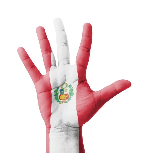 Открытая рука поднята, многоцелевая концепция, нарисован флаг Перу - изо — стоковое фото
