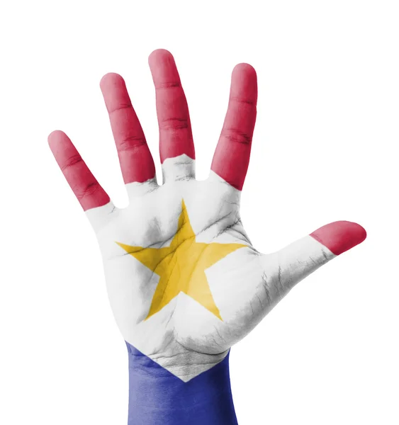 Open hand raised, multi purpose concept, Saba flag painted - iso — Stock Photo, Image