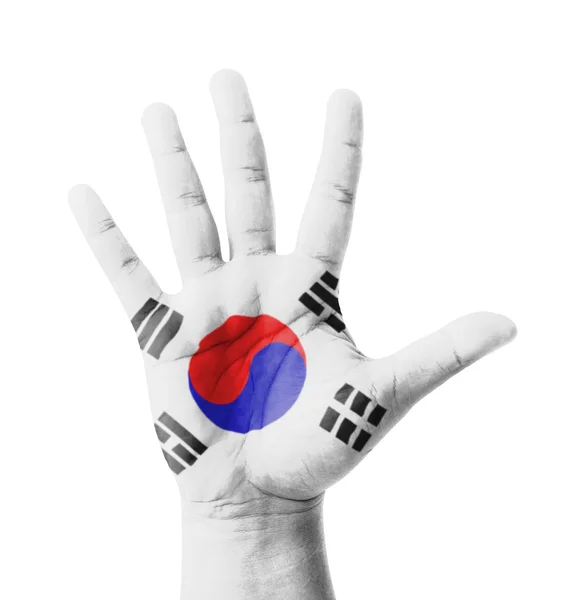 开阔的举起手，多用途概念，韩国国旗本特 — 图库照片