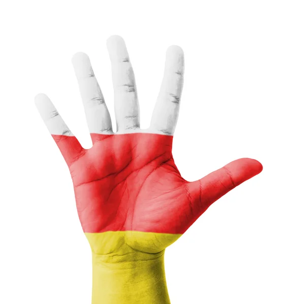 Nyitott kéz emelte, multi célja koncepció, Dél-Oszétia zászló fájdalom — Stock Fotó