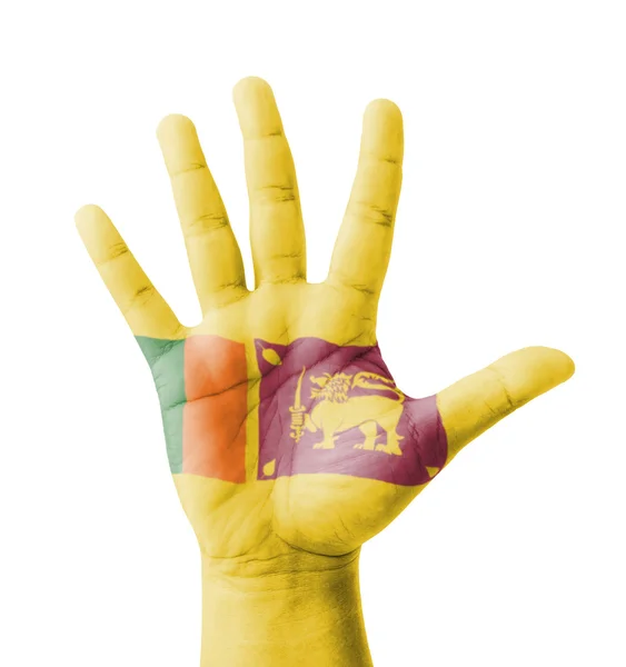 Open hand raised, multi purpose concept, Sri Lanka flag painted — Stock Photo, Image