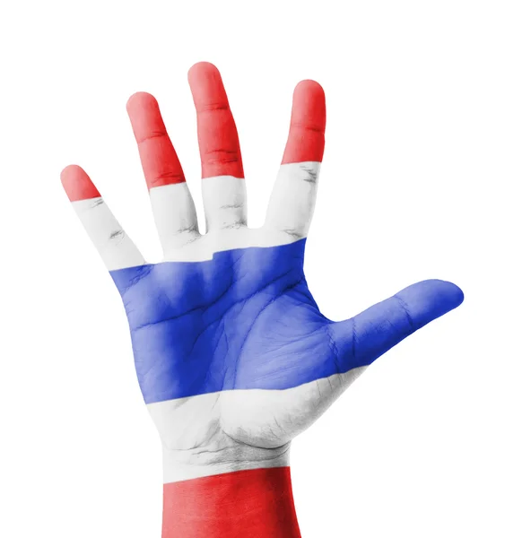 Open hand raised, multi purpose concept, Thailand flag painted - — Stock Photo, Image