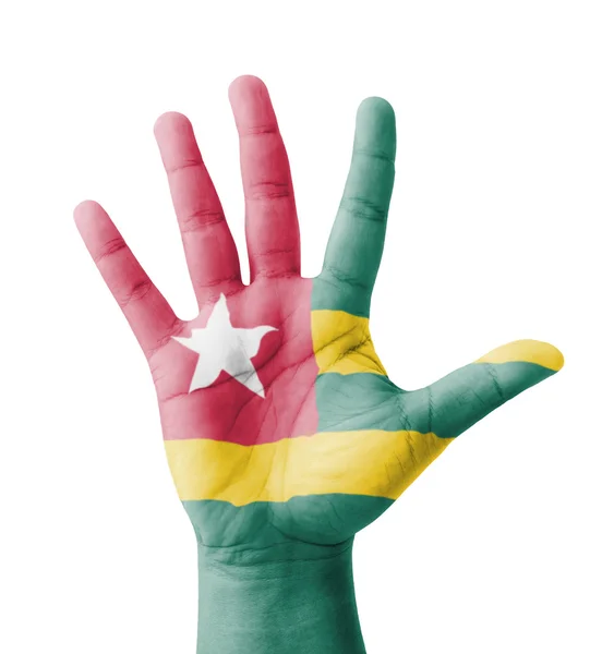 Open hand raised, multi purpose concept, Togo flag painted - iso — Stock Photo, Image