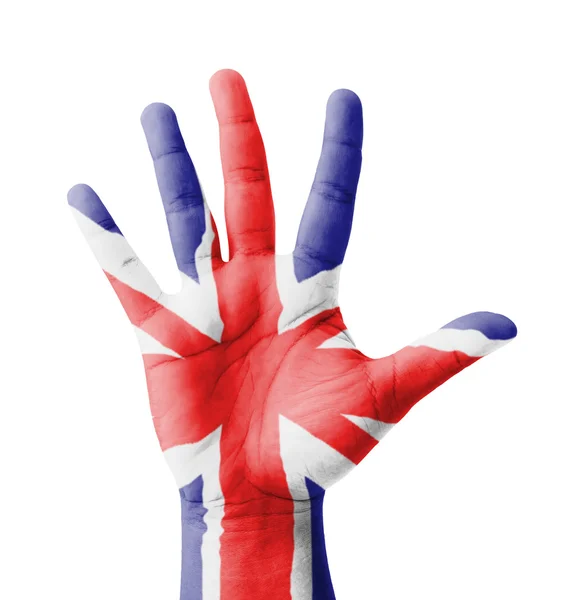 Open hand raised, multi purpose concept, UK (United Kingdom) fla — Stock Photo, Image