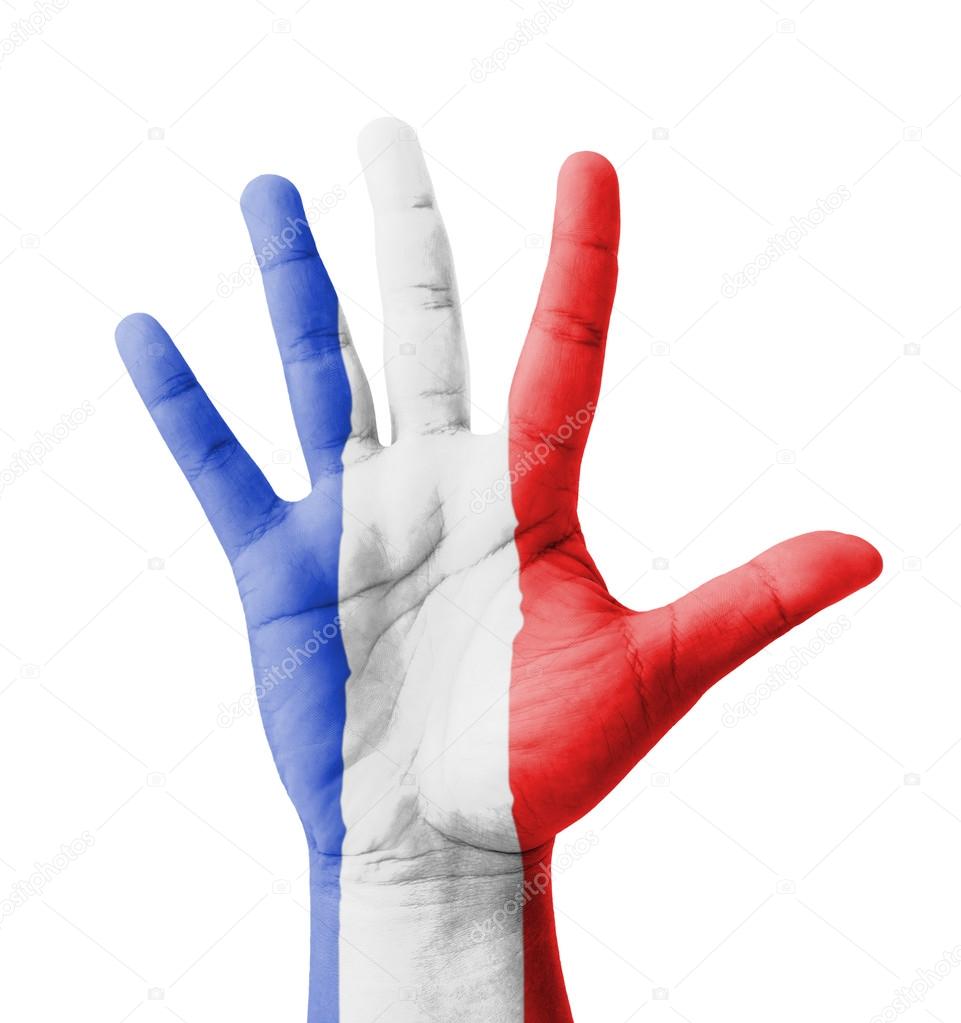 Open Hand Raised Multi Purpose Concept France Flag Painted I
