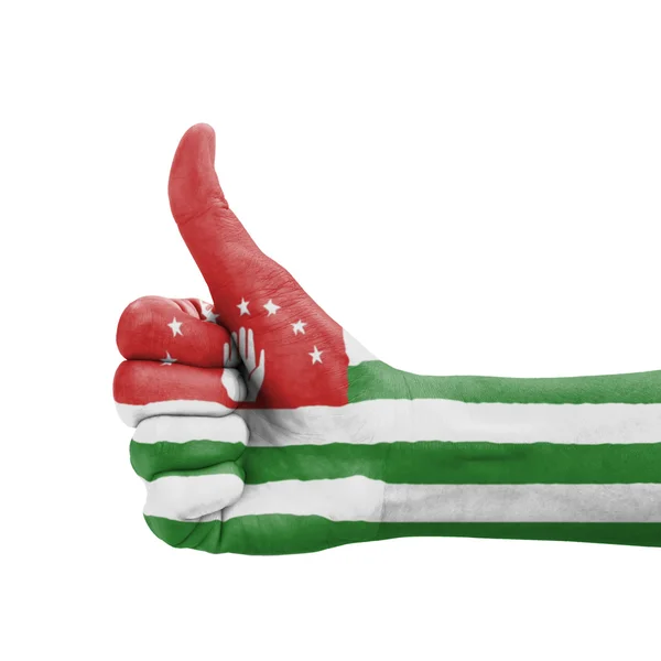 Hand with thumb up, Abkhazia flag painted as symbol of excellenc — Stock Photo, Image