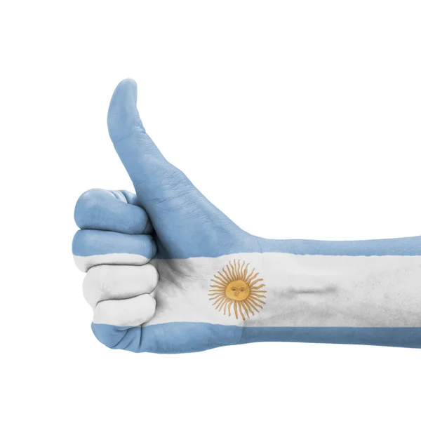 Hand mit erhobenem Daumen, Argentinienfahne als Symbol der Exzellenz bemalt — Stockfoto