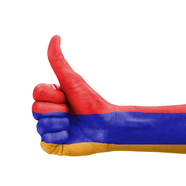 Mano con pulgar hacia arriba, bandera de Armenia pintada como símbolo de excelencia — Foto de Stock