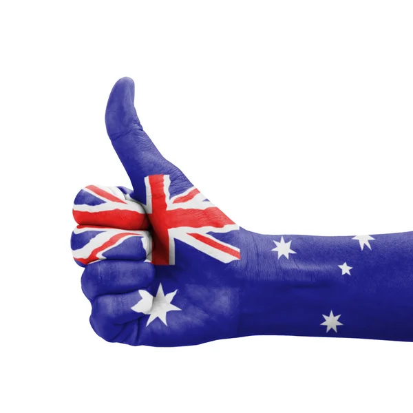 Mano con pulgar hacia arriba, bandera de Australia pintada como símbolo de excelencia —  Fotos de Stock