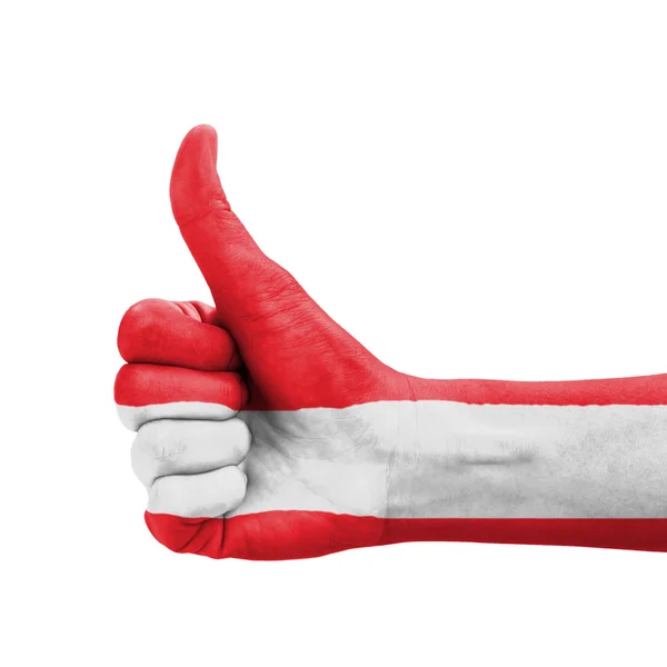 Ręka z kciuk, flaga Austrii malowane jako symbol doskonałości — Zdjęcie stockowe