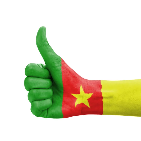 Рукою з пальцем вгору, прапор Камеруну розписав як символ excellenc — стокове фото