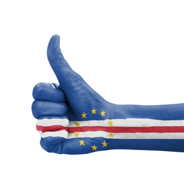 Hand with thumb up, Cape Verde flag painted as symbol of excelle — Stock Photo, Image