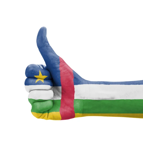 Hand with thumb up, Central African Republic flag painted as sym — Stock Photo, Image