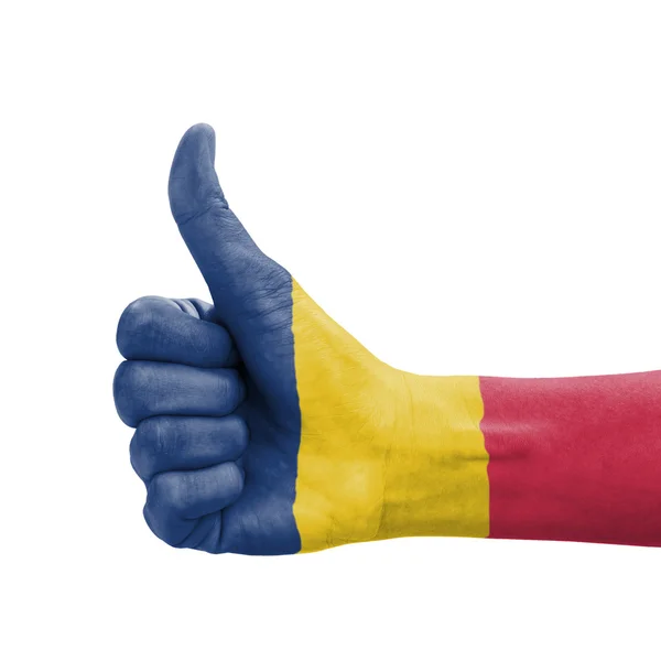 Hand met duim omhoog, Tsjaad vlag geschilderd als symbool van excellentie, een — Stockfoto