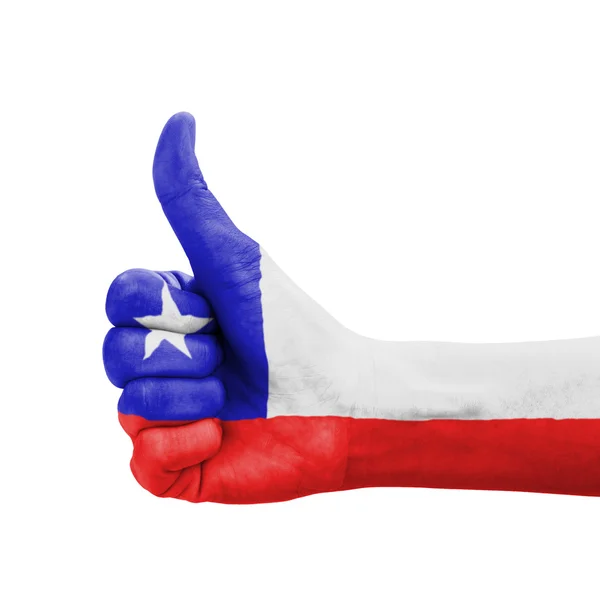 Hand with thumb up, Chile flag painted as symbol of excellence, — Stock Photo, Image