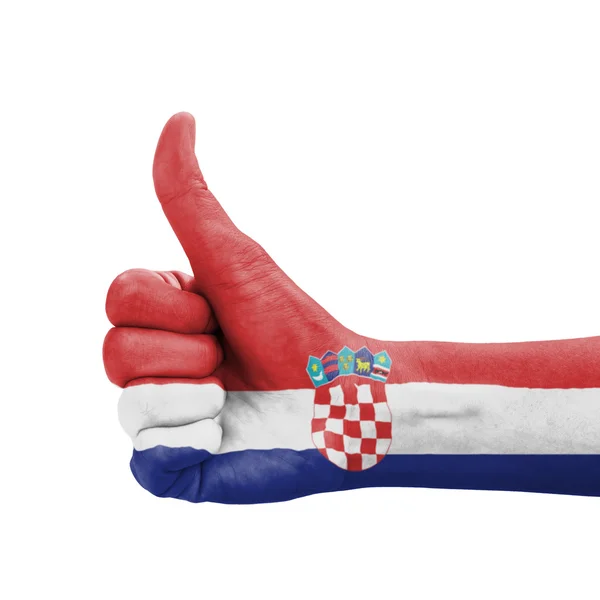 Рукою з пальцем вгору, Хорватія прапор розписав як символ досконалості — стокове фото