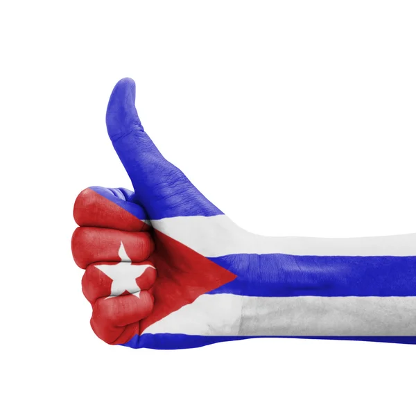Hand with thumb up, Cuba flag painted as symbol of excellence, a — Stock Photo, Image