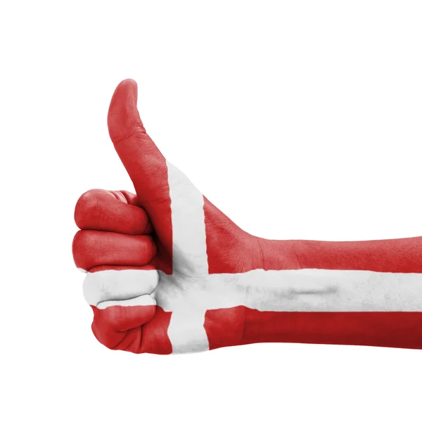 Hand with thumb up, Denmark flag painted as symbol of excellence — Stock Photo, Image