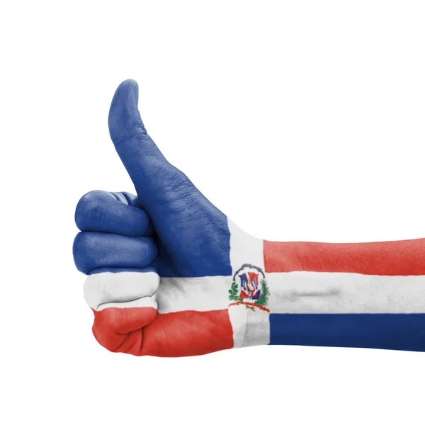 Hand with thumb up, Dominican Republic flag painted as symbol of — Stock Photo, Image