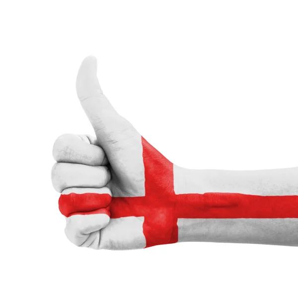 El başparmak yukarı, mükemmellik sembolü olarak boyalı İngiltere bayrağı — Stok fotoğraf