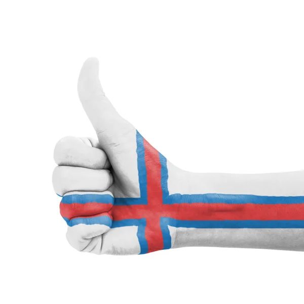 Hand with thumb up, Faroe Islands flag painted as symbol of exce — Stock Photo, Image