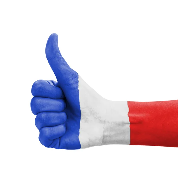 Mano con pulgar hacia arriba, bandera de Francia pintada como símbolo de excelencia , —  Fotos de Stock