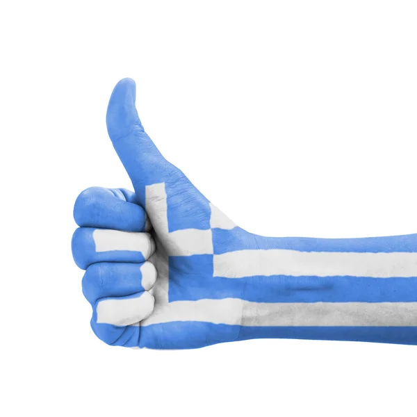 Hand with thumb up, Greece flag painted as symbol of excellence, — Stock Photo, Image