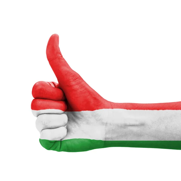 Hand met duim omhoog, Hongarije vlag geschilderd als symbool van uitmuntendheid — Stockfoto