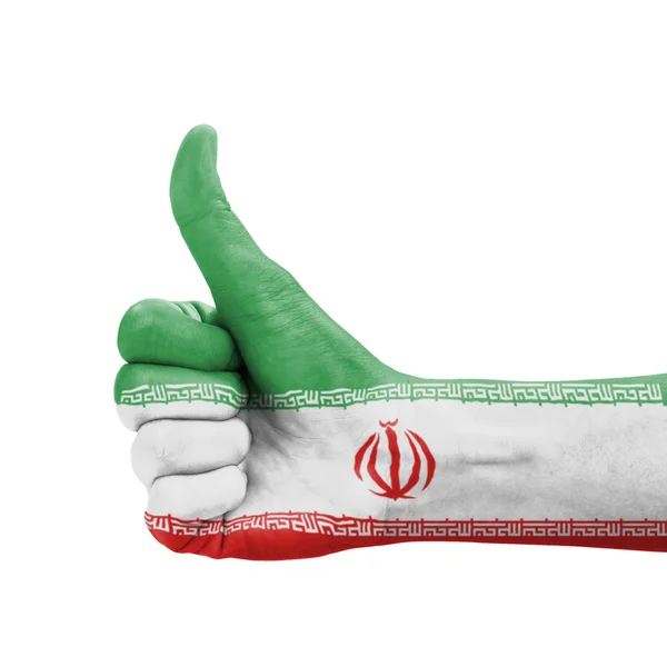 Ręka z kciuk, Iran bandery malowane jako symbol doskonałości, — Zdjęcie stockowe