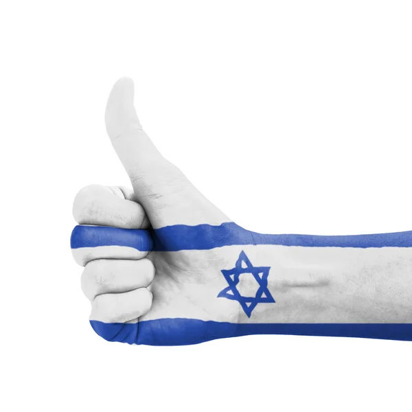 Hand mit erhobenem Daumen, israel flag painted as symbol of excellence, — Stockfoto